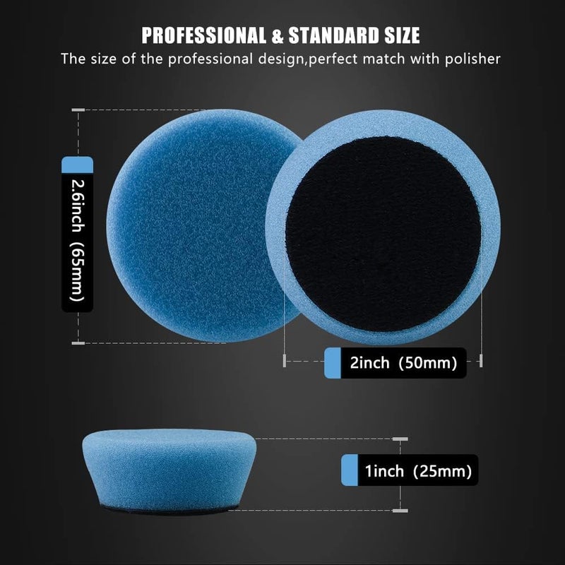 SPTA Mini Polishing Pads Set, 21 Pcs 2 inch/50mm Sponge Polishing Pads and Wool Buffing Pads, Car Foam Detail Polishing Pad Kit Mix Color for Car Detail Polishing and Waxing, Small Area Polishing - Image 3